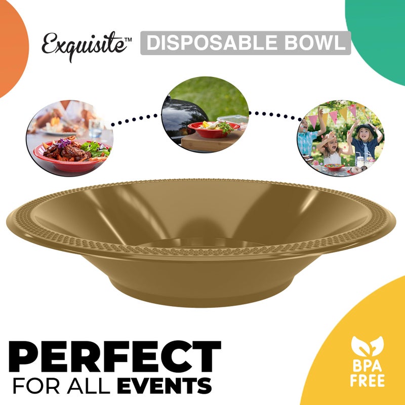 Exquisite Party Solids 12 Oz Gold Plastic Bowls Disposable Bowls for Hot Food Soup 100 Pieces - For Soup, Salad, Cereal, Desserts & Party Supplies - Image 2